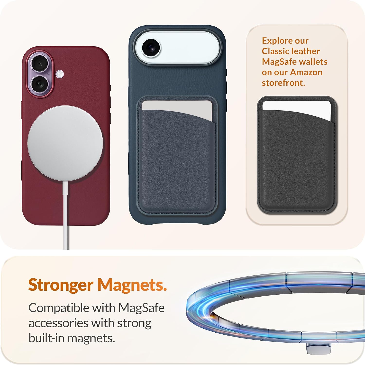 Detalle de LONLI Classic Gold-Rated Leather Case for iPhone Air (Wine) with Camera Control & MagSafe compatibility