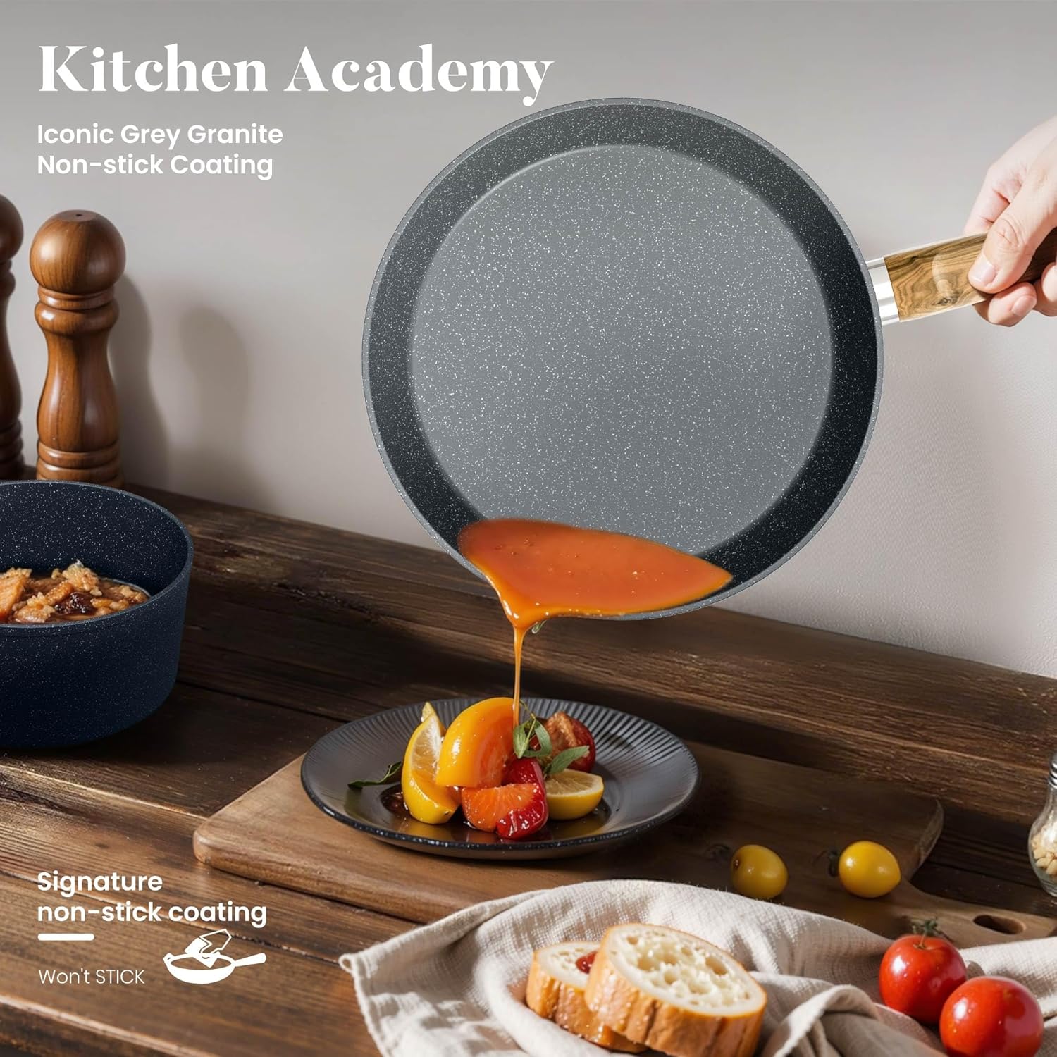 Thumbnail 1 de Kitchen Academy Induction Hob Pans and Pots Set: 12-Piece Non-Stick Granite Cookware