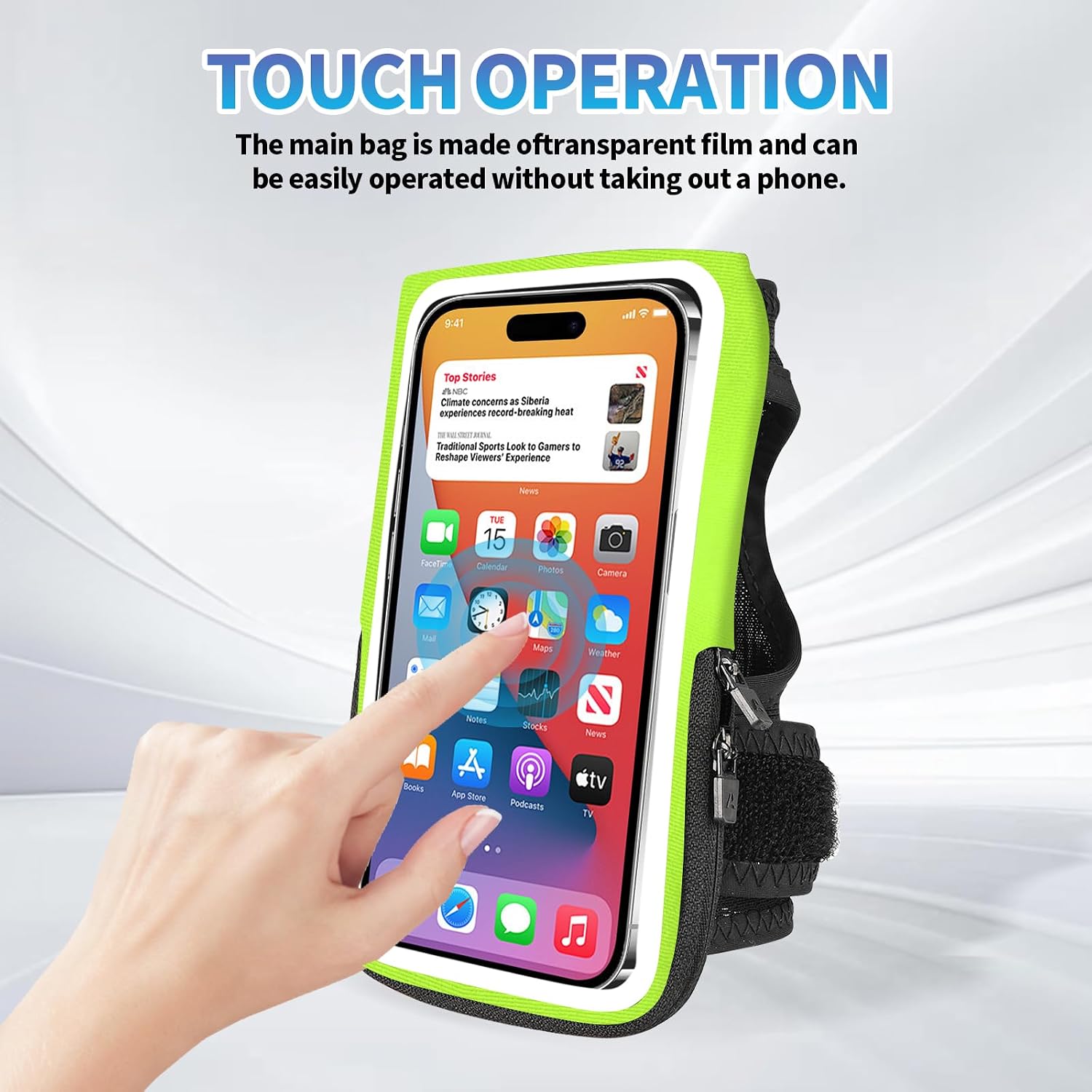 Detalle de Guzack 2-in-1 Sweatproof Running Phone Holder Armband for Up to 6.9" (Green)