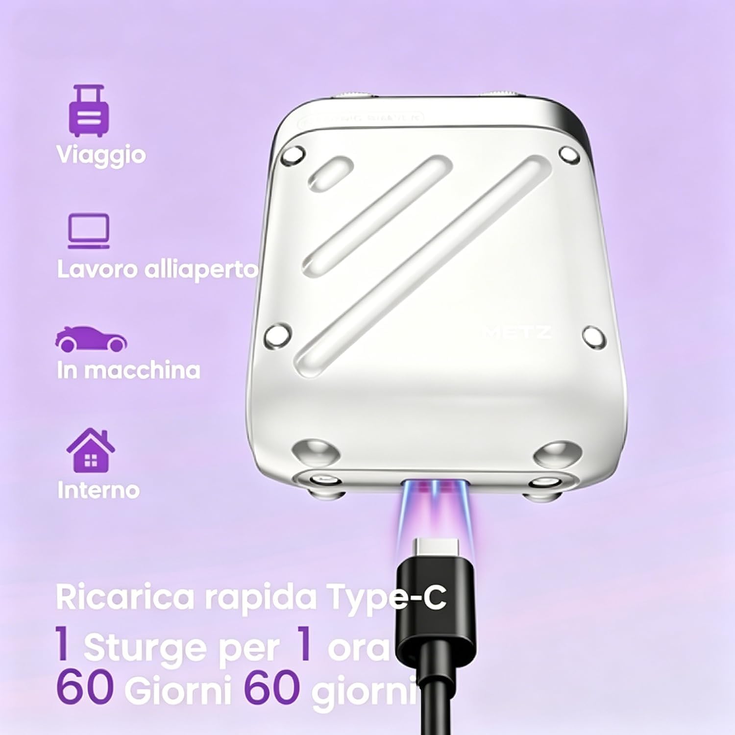 Detalle de Skyworth Metz Traveller Rasoio Elettrico Uomo: rasatura secco/umido, IPX7, 9×2 lame, ricarica USB-C