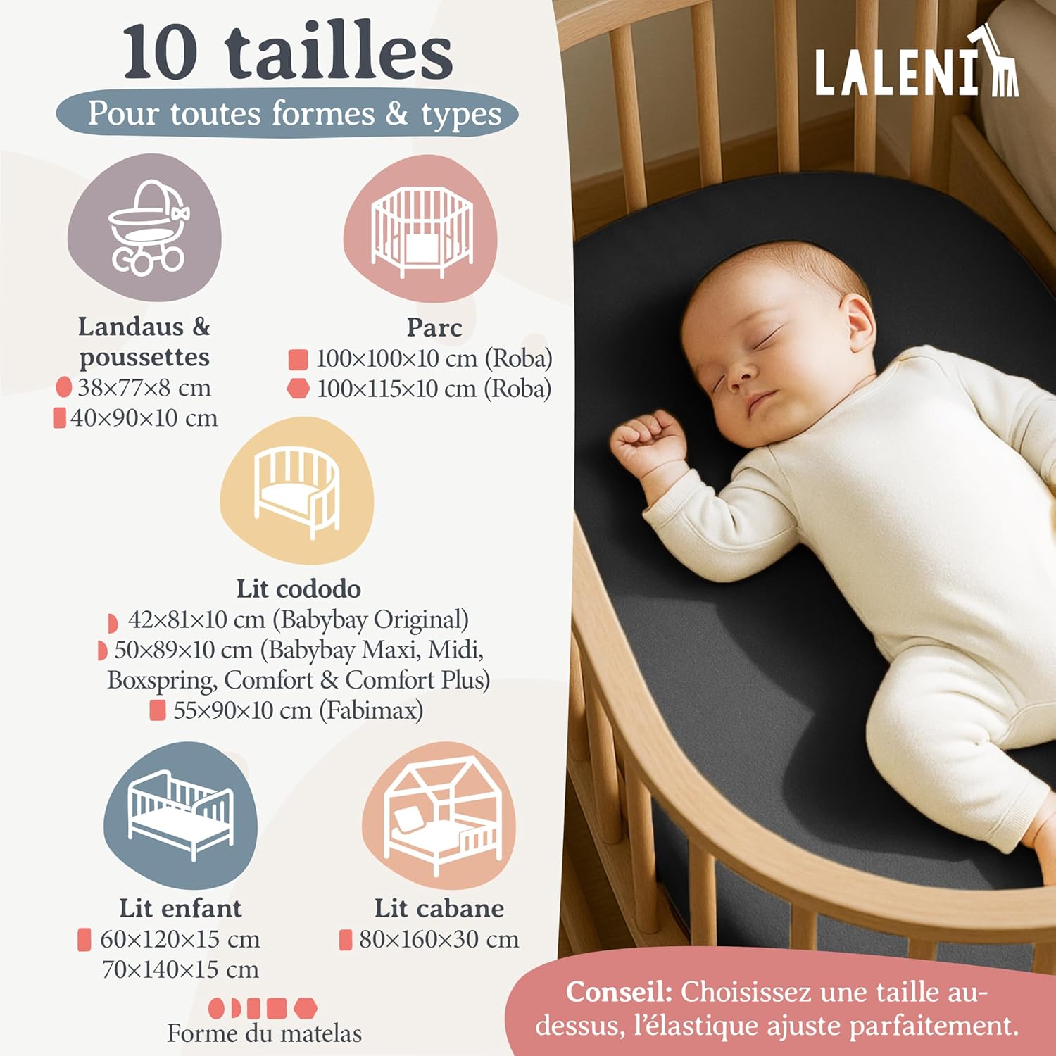 Thumbnail 1 de Laleni Basic Drap-housse bébé 50x89 cm en 100% coton respirant, lot de 1 – anthracite, certifié Oeko-TEX 100