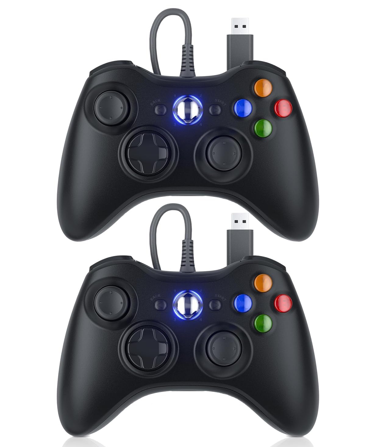 Detalle de Dinosoo 10ft Wired Xbox 360/PC Controller (2 Pack) with Upgraded Joystick, Dual Vibration, and 2.5mm Audio Jack