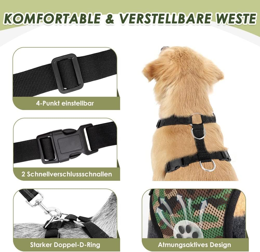 Detalle de SlowTon Hundegeschirr mit Sicherheitsgurt für Auto – Doppellagiges atmungsaktives Latex-Netzgewebe, XS