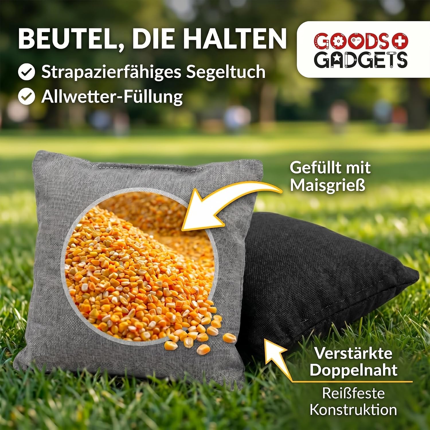Detalle de XXL Cornhole-Spiel für Groß und Klein – Outdoor & Indoor Geschicklichkeitsspiel mit extra großen Sandsäckchen