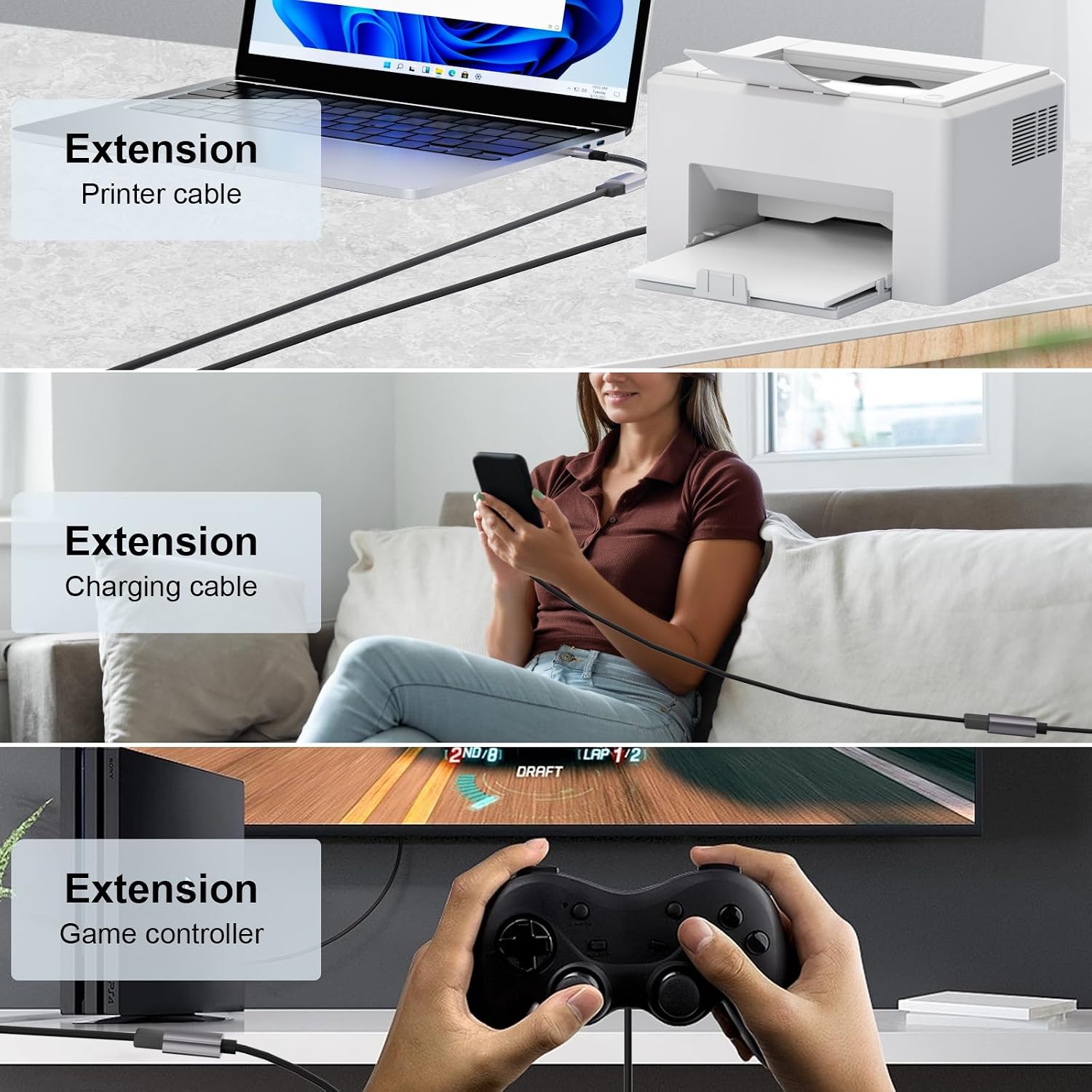Thumbnail 6 de lalasis USB 3.0 Extension Cable, 0.2 m, 5 Gbps, USB-A to USB-A
