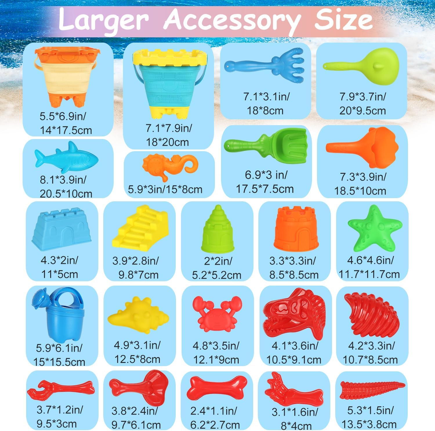 Thumbnail 6 de Elovien Beach Sand Toys 24Pcs: Durable, Foldable Buckets and All-in-One Sand Play Kit