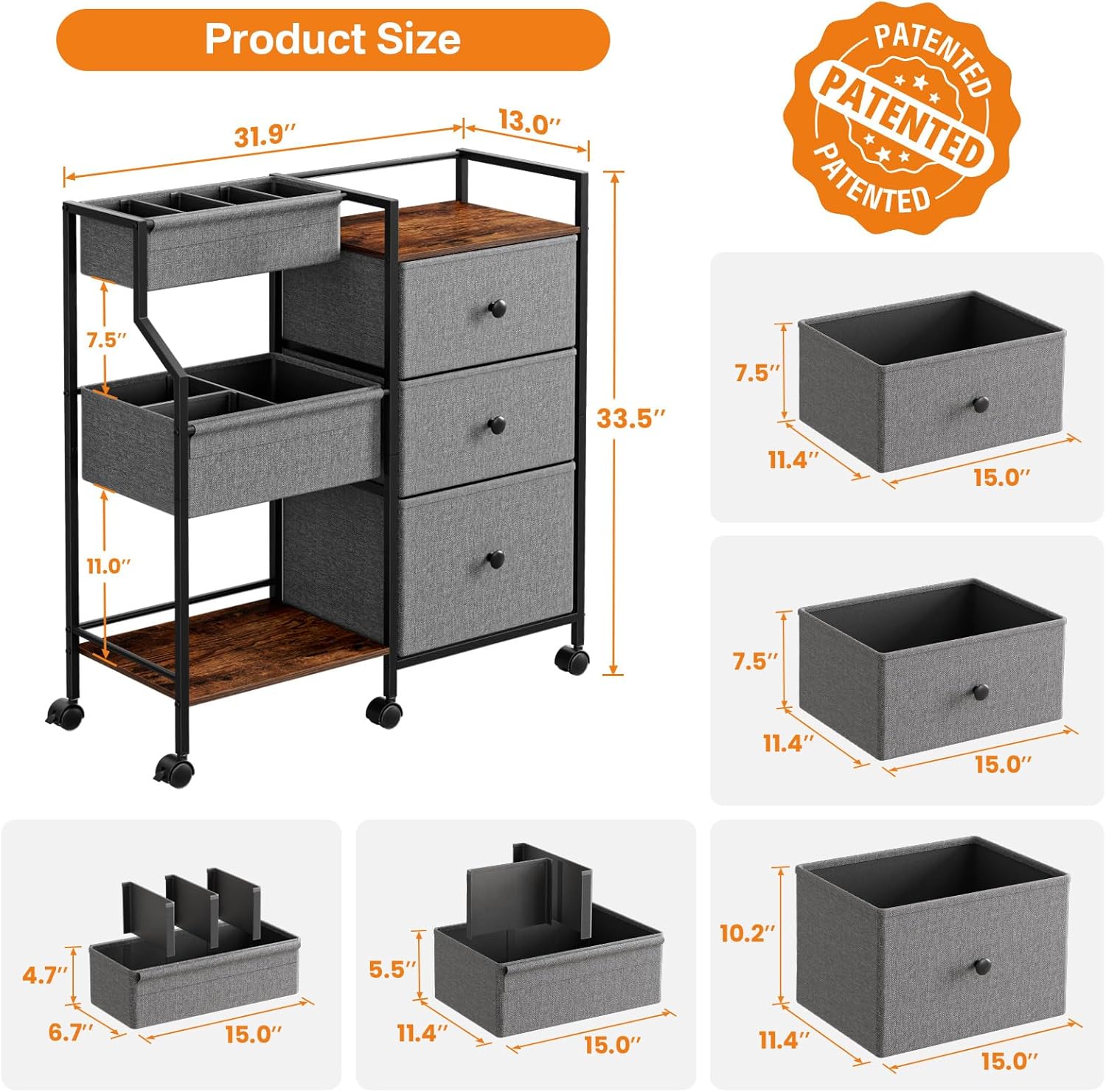 Thumbnail 1 de Modanais Baby Diaper Caddy Organizer Cart (3-Tier Rolling Utility Cart with Dividers & Drawers)