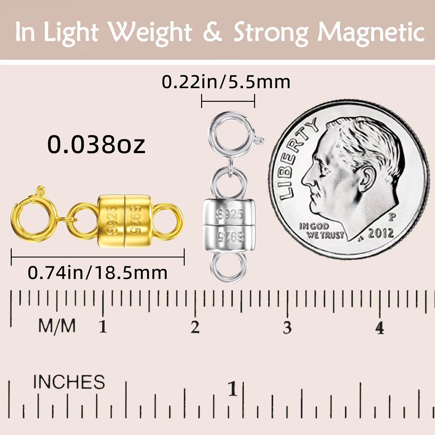 Detalle de OHINGLT 01 Magnetic Necklace Clasps, 925 Sterling Silver, Gold and Silver Plated