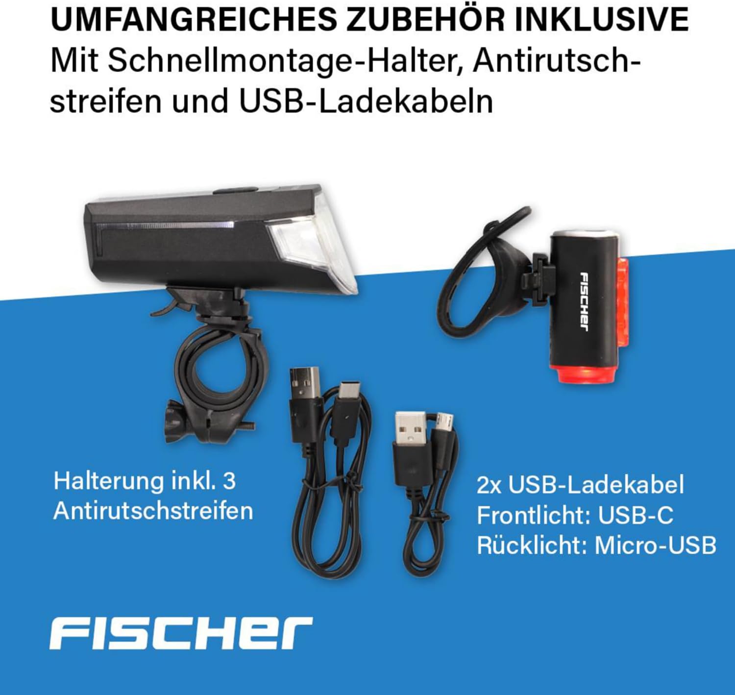Thumbnail 5 de Fischer Bicycle Lighting Set 80/40/20 Lux with 360° Rear Light and USB Charging