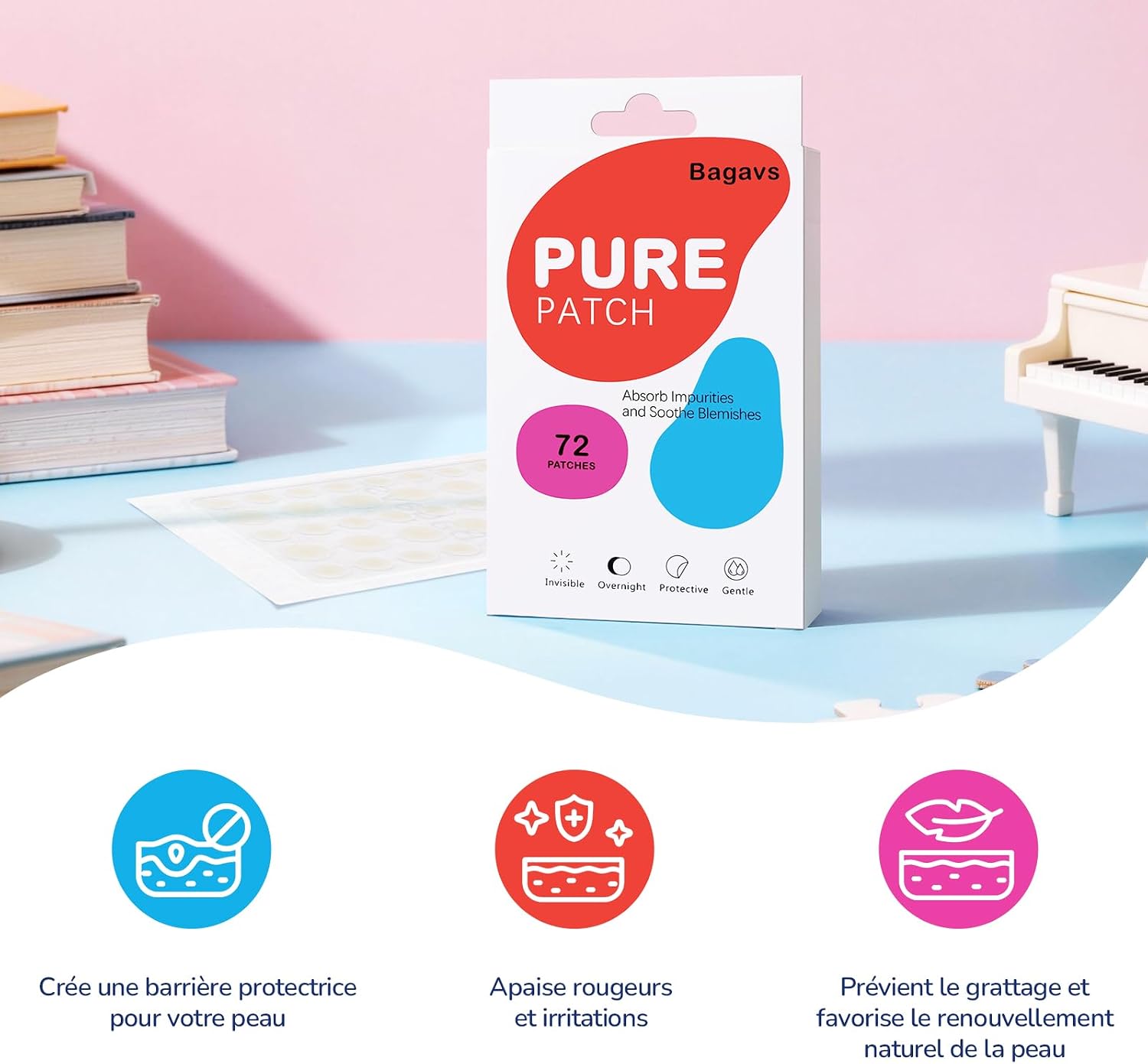 Detalle de Patch Bouton Invisible Nuit & Jour – Soin Visage Hydrocolloïde avec Acide Salicylique (72 Patchs)