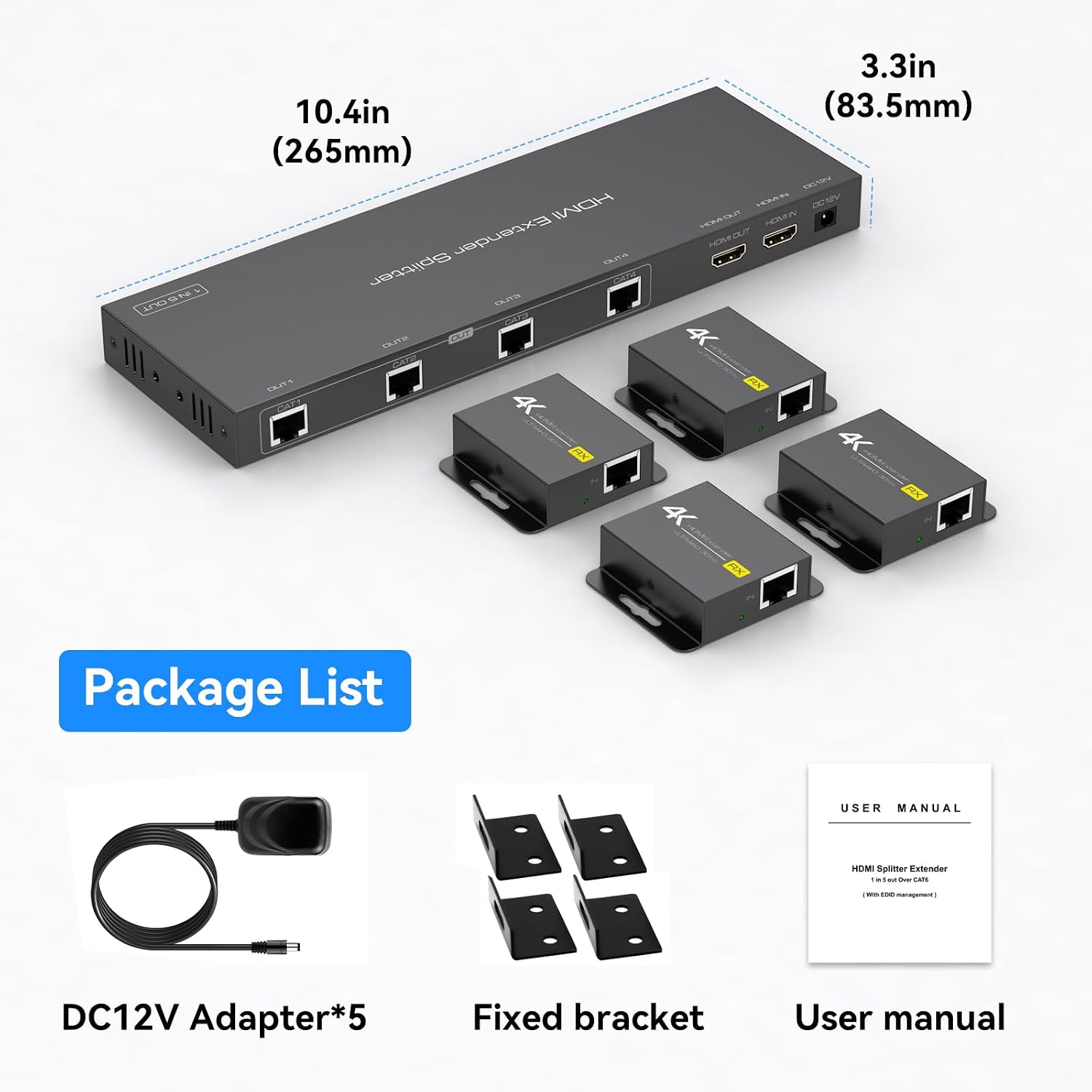 Thumbnail 6 de VEDINDUST HDMI Splitter Extender 4K30Hz 1 In, 5 Out over Cat5e/6/7 with EDID Management