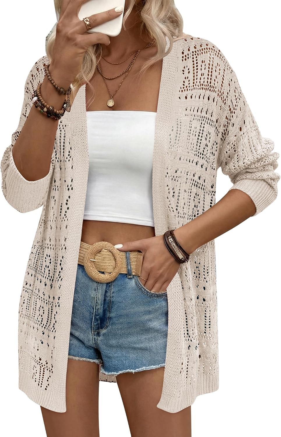 Detalle 2 de Zeagoo Women's 2026 Summer Crochet Cardigan: Lightweight Open-Front Kimono for Boho Beach Style