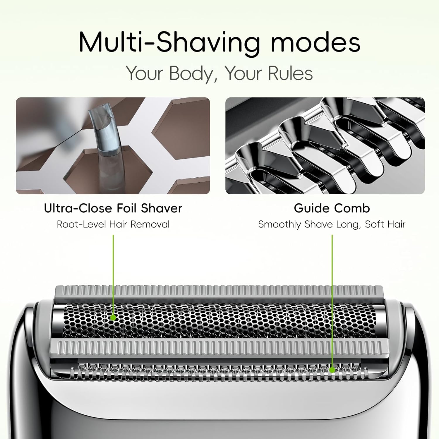Thumbnail 6 de yoose Lady Shaver IPX7 Alloy Body Electric Razors for Women (USB‑C, 3.6mm guide comb, Cyber Green)