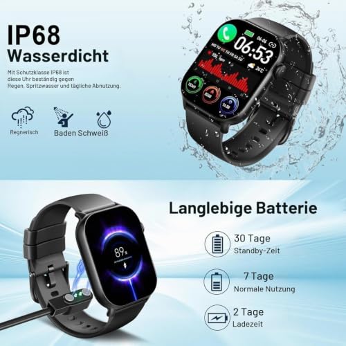 Thumbnail 6 de uaue Smartwatch Herren/Damen 1,96 Zoll HD-Touchscreen mit Telefonfunktion – IP68, 110+ Sportmodi