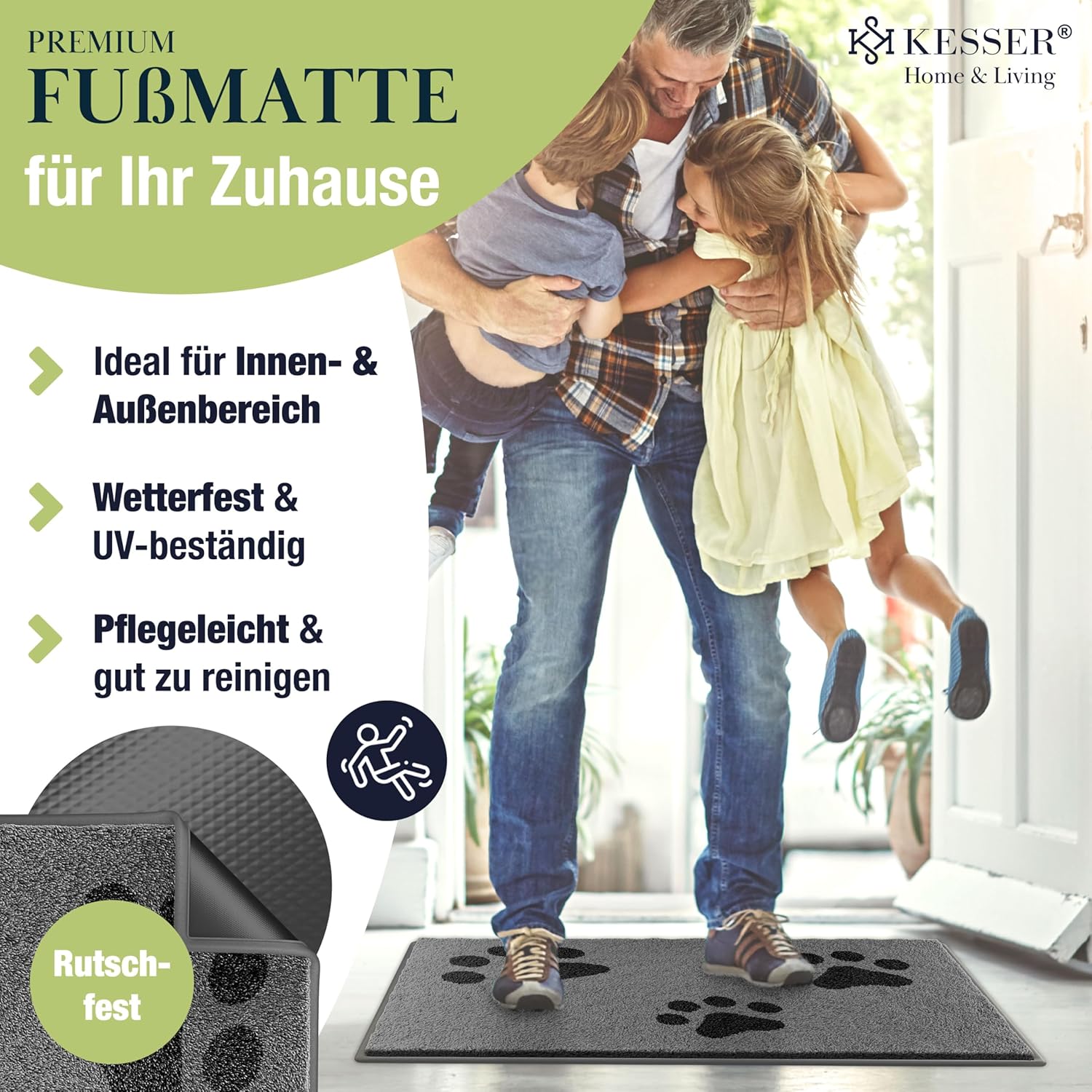 Thumbnail 2 de KESSER Schmutzfangmatte Profi Fußmatte 7 mm, rutschfest & maschinenwaschbar – Taupe/Anthrazit (z. B. 50x80 cm)