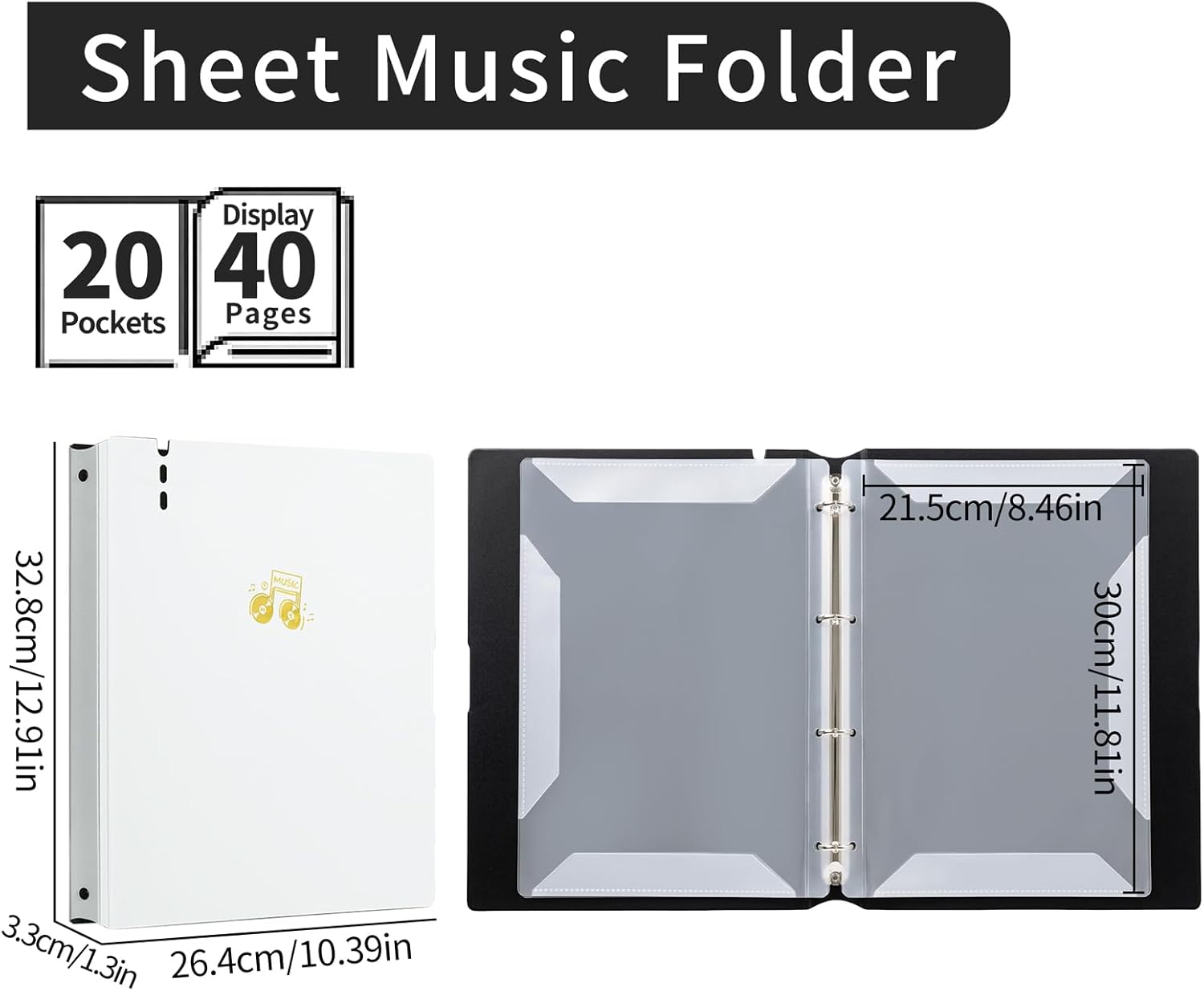 Thumbnail 1 de DONGLI A4 Sheet Music Folder: 4‑Ring Binder with 20 Pockets for 40 Pages