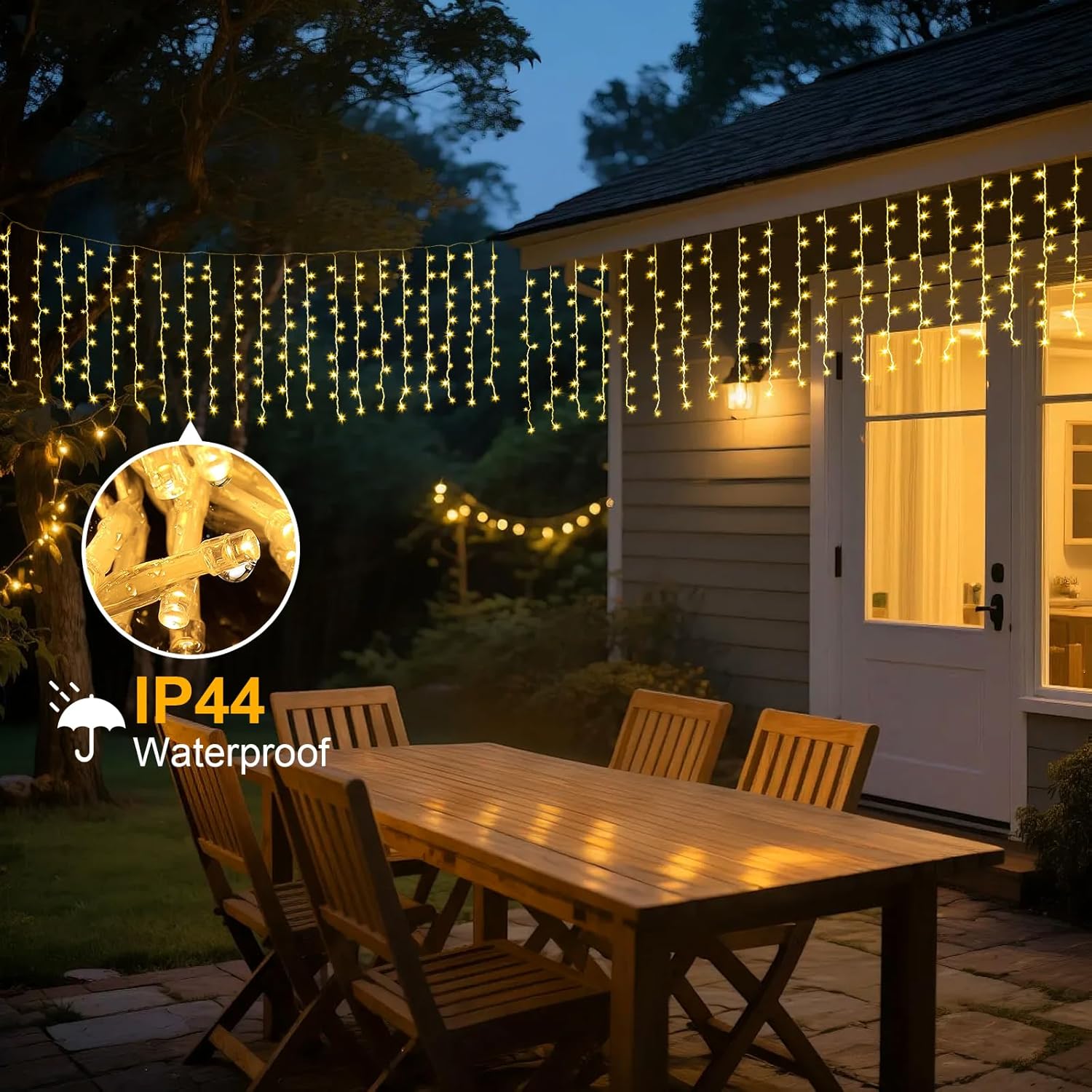 Thumbnail 3 de A.bigwhale Lichtervorhang Außen 4x1 m mit Eisregen-Effekt, 200 warmweiße LED, Timer & Memory