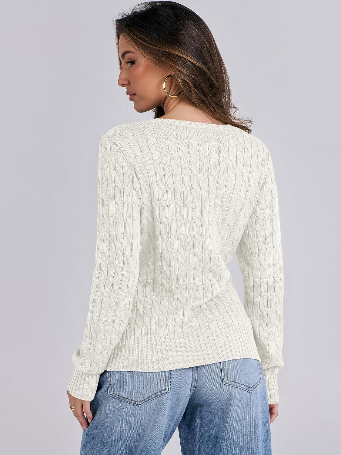 Thumbnail 5 de ANRABESS Long Sleeve Cable Knit Sweater V‑Neck