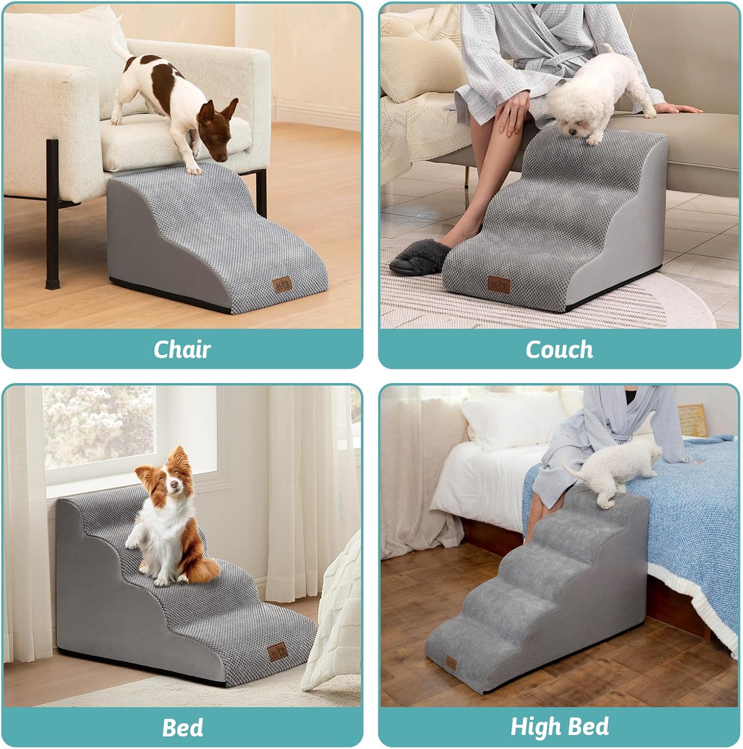 Thumbnail 6 de COZY KISS 3-Step Curved Dog Stairs for Small Dogs, 15.7" High