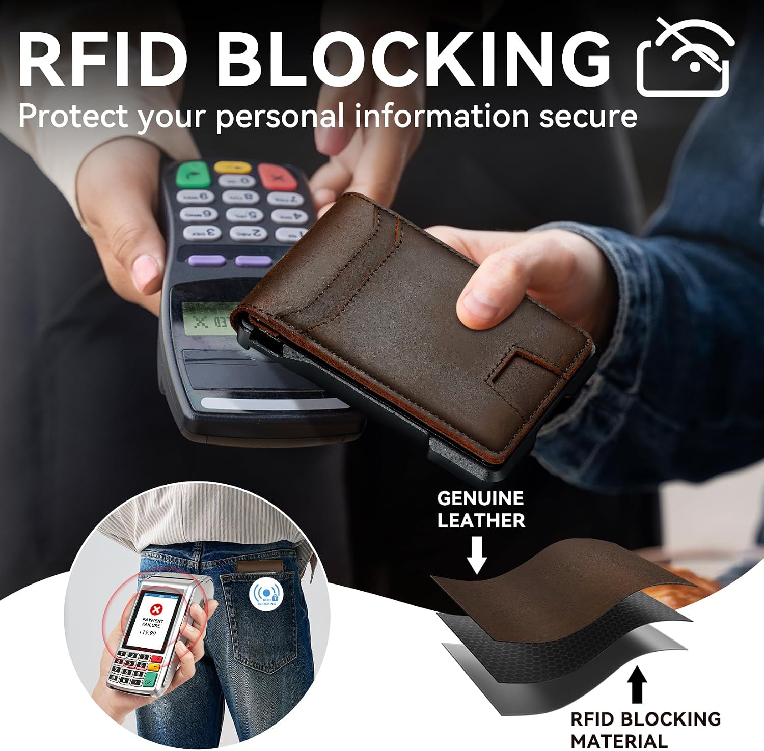 Detalle de furid TS013 Slim RFID Leather Wallet with Pop-Up Card Holder and Money Clip