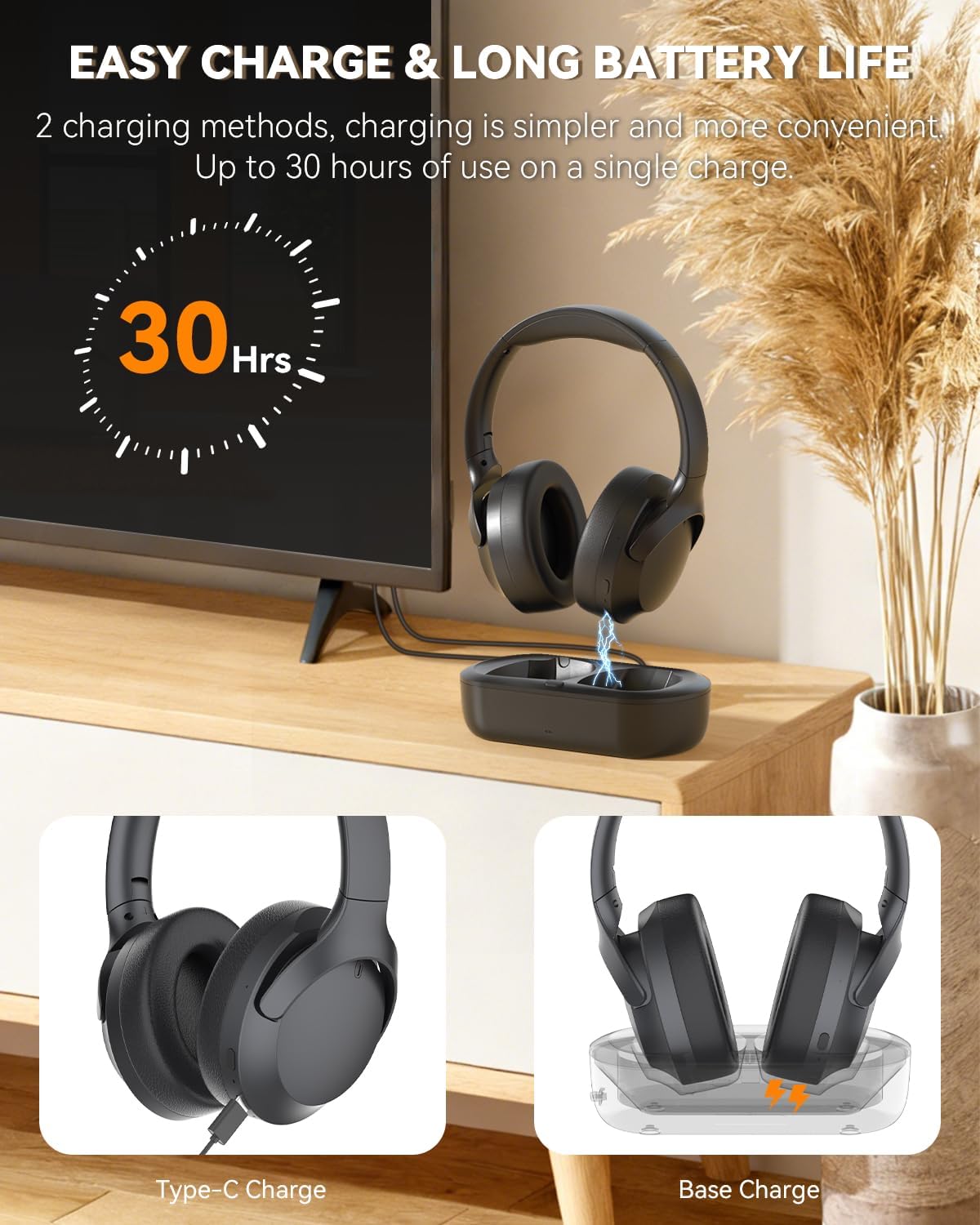 Thumbnail 6 de Monodeal Wireless Headphones for TV Watching with Charging Dock