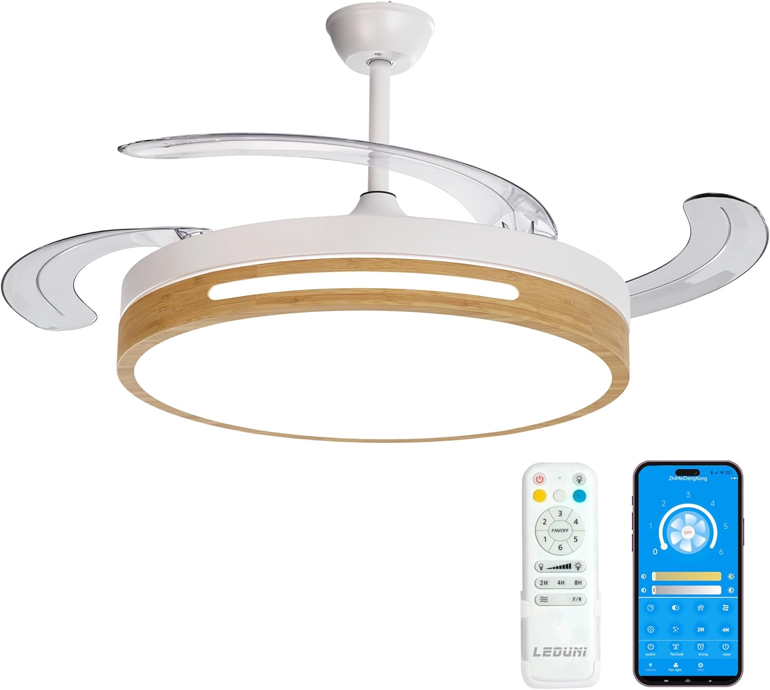 Detalle de LEDUNI Ventilador 50 cm 66W con luz LED