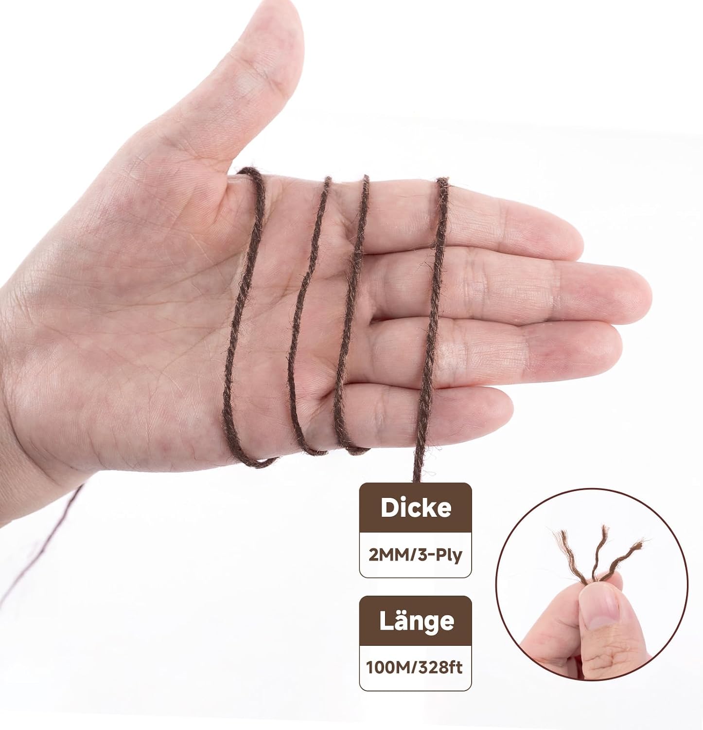 Detalle de jijAcraft 2mm Jute Schnur Braun – 100 m für DIY, Geschenkverpackung und Garten
