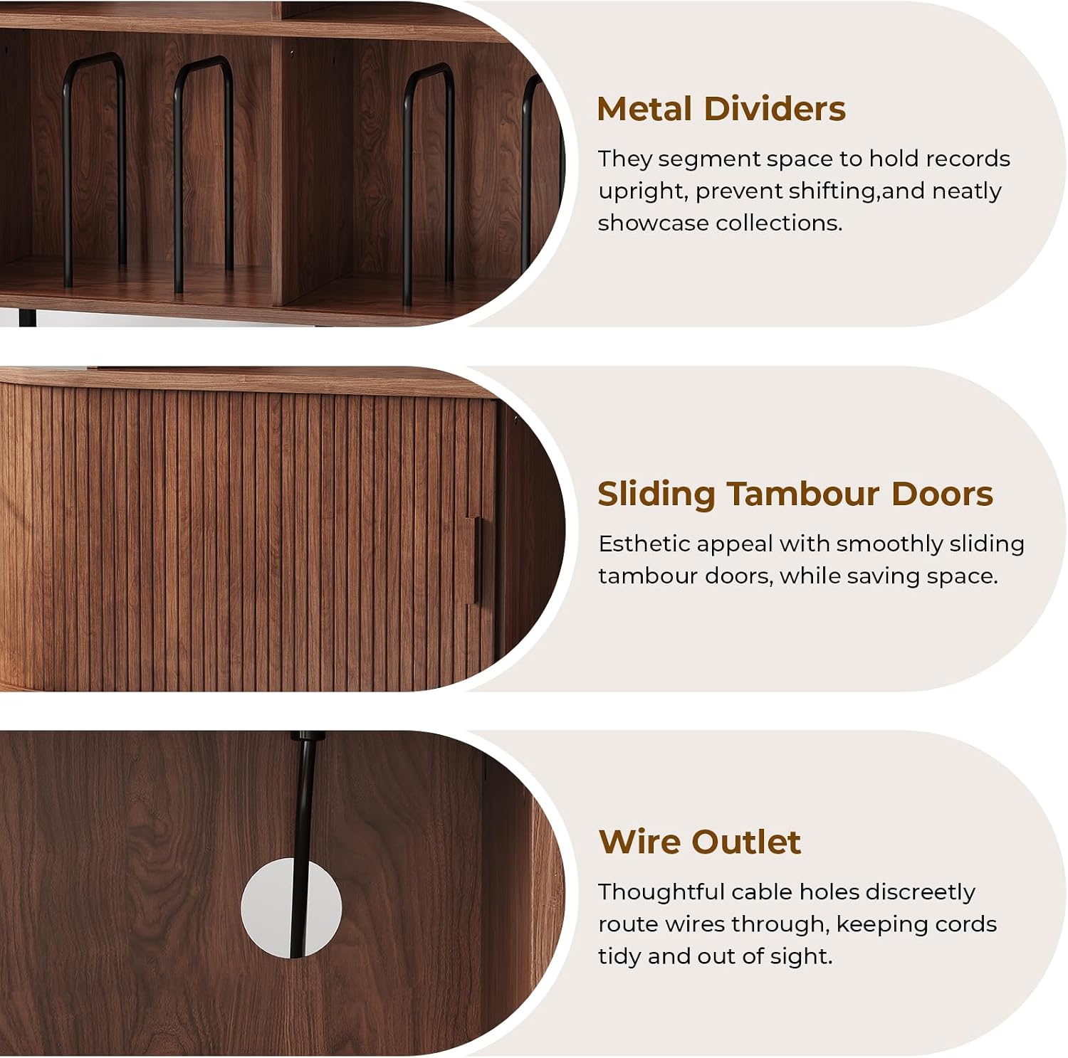 Thumbnail 4 de Lefurture TV-145-LFT Record Player Cabinet, 55-Inch Walnut Vinyl Storage