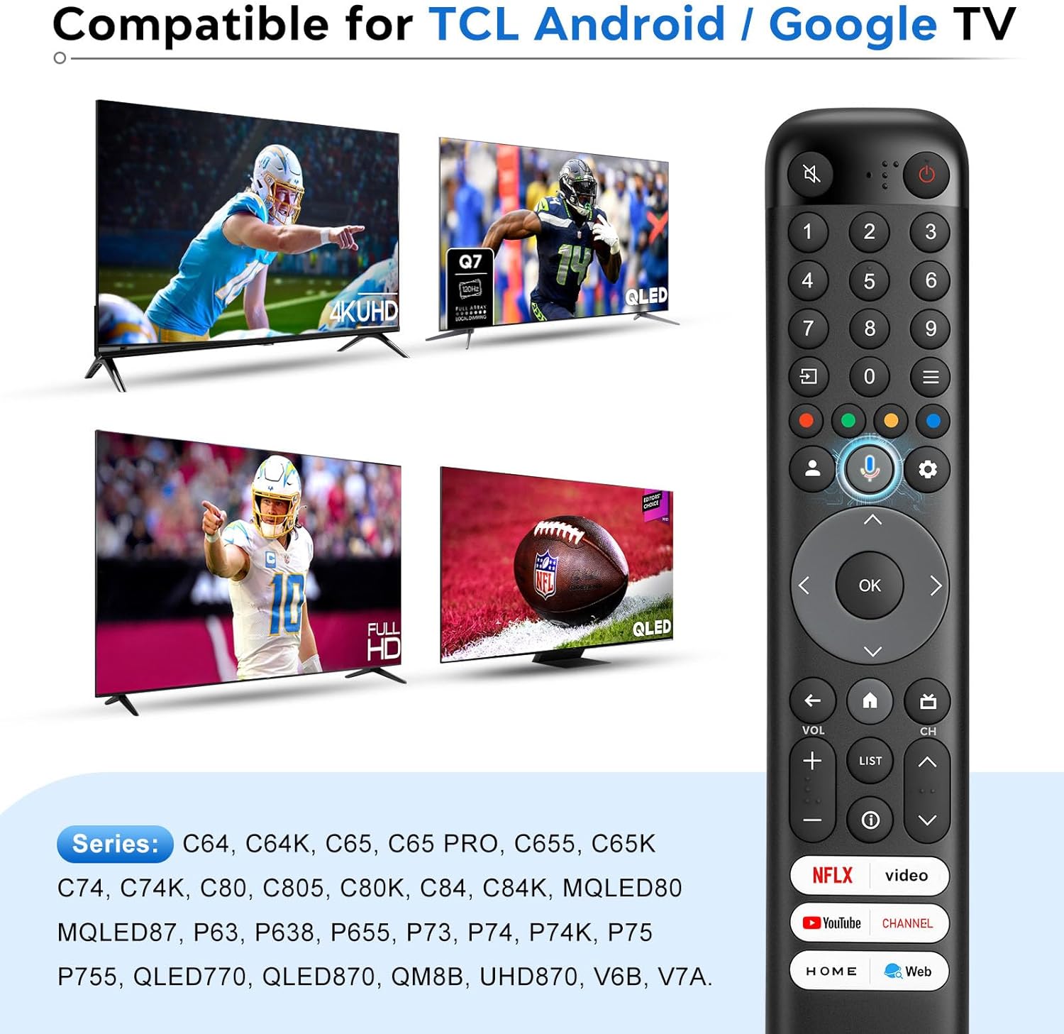 Thumbnail 2 de Vocie Voice Remote Control Replacement for TCL Google/Android Smart TVs (RC833)