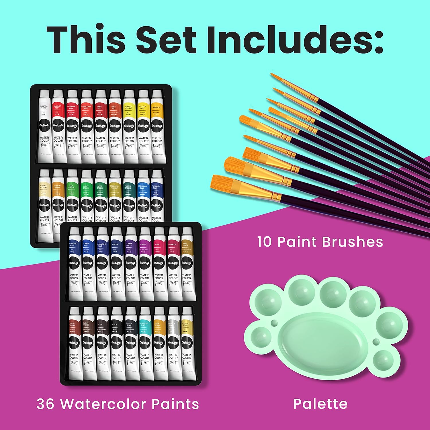 Thumbnail 1 de Chalkola Watercolour Paint Set 36 Tubes