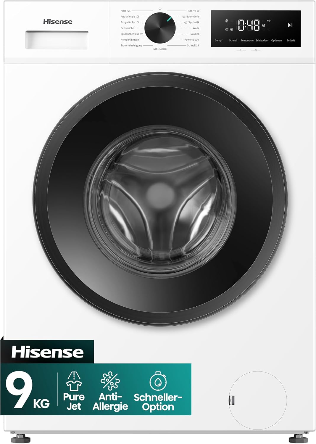 Detalle de Hisense WF1I9042BWP Waschmaschine mit Dampffunktion – 9 kg, 1400 U/min, 15 Programme