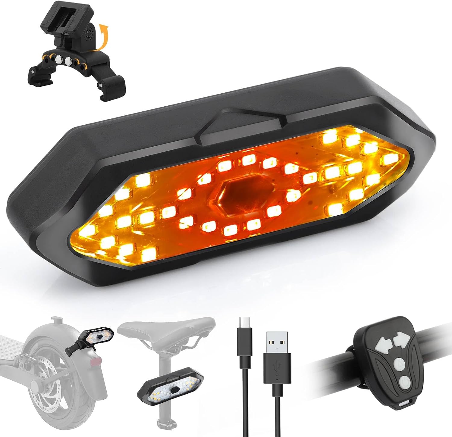 Detalle de FXINRUIA e-knipperlicht voor scooter met USB-afstandsbediening, 32 leds en 5 standen