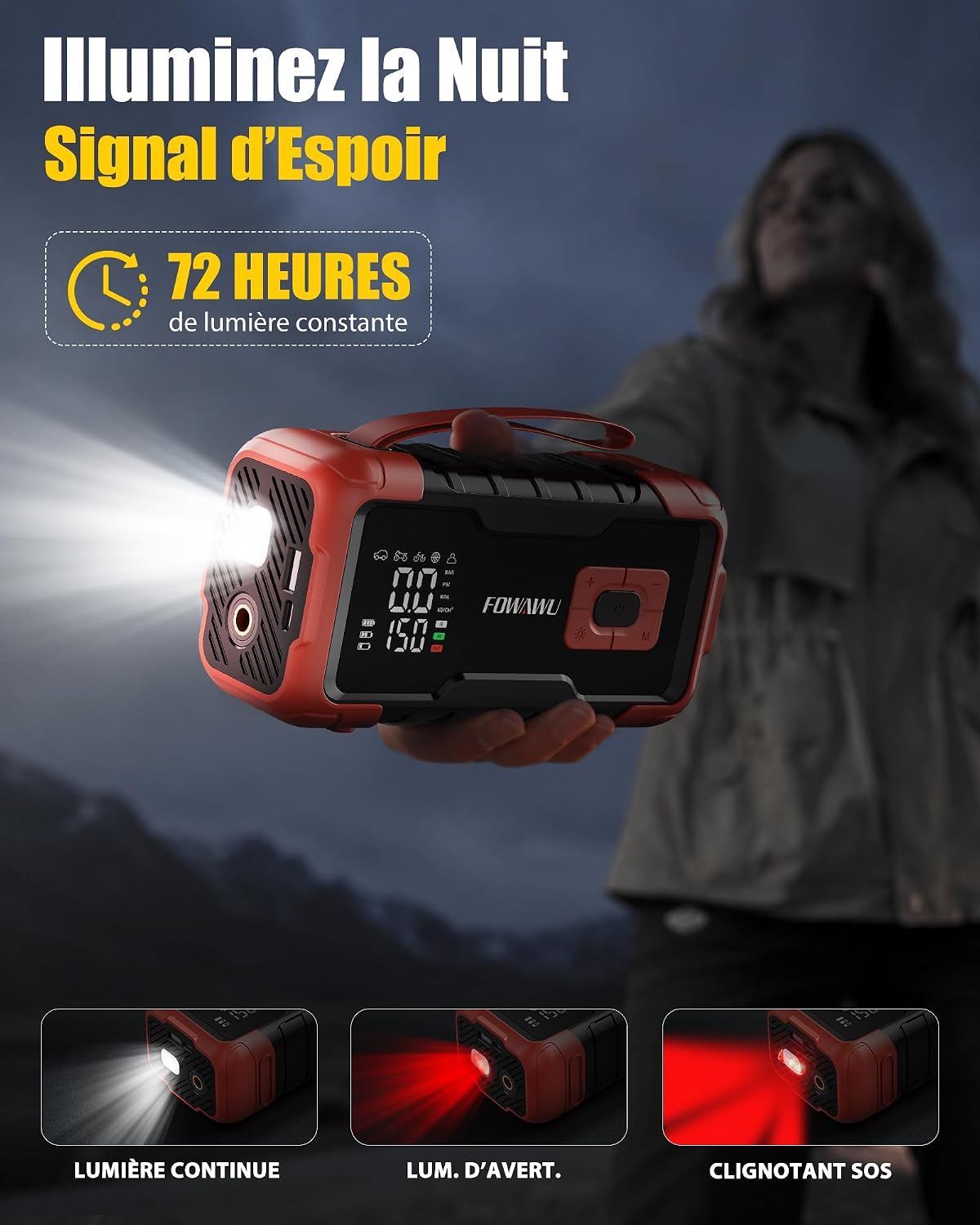 Thumbnail 5 de FOWAWU 8000 A starthulp met compressor, 26.800 mAh en 150 PSI