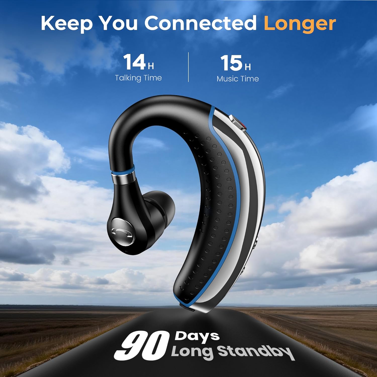 Detalle de Bluetooth Headset with Noise Canceling Microphone and 56H Battery, Ultralight 0.53oz V5.3
