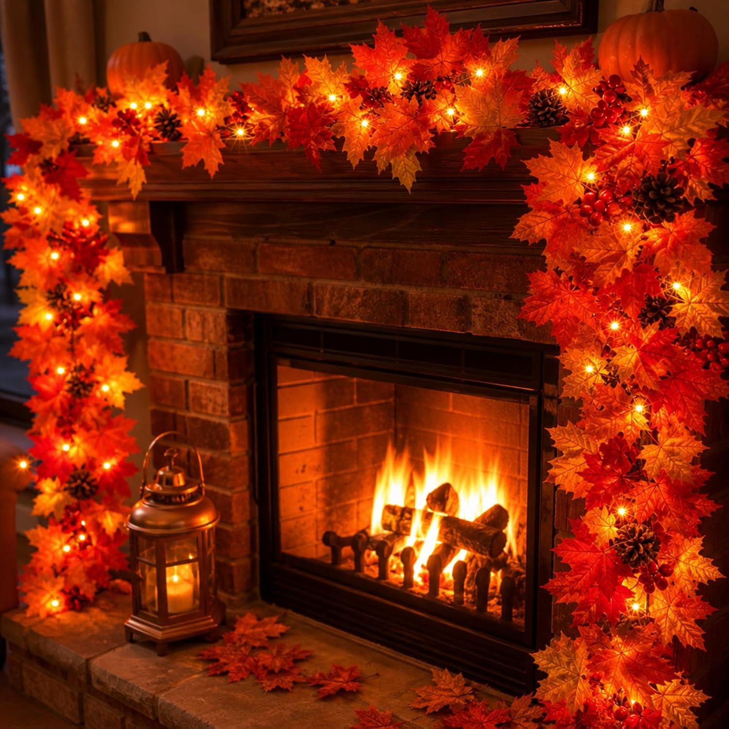 Detalle de KiflyTooin G0501A(0.17) Lighted Fall Garland, 9 ft, 50 Orange Bulbs, 2-Pack
