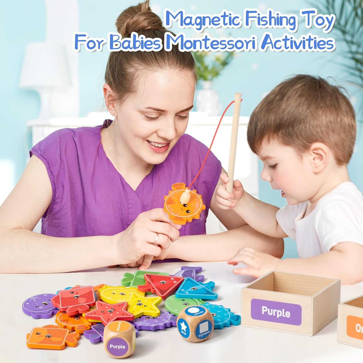 Detalle 2 de Smartwo Wooden Magnetic Fishing Game for Kids