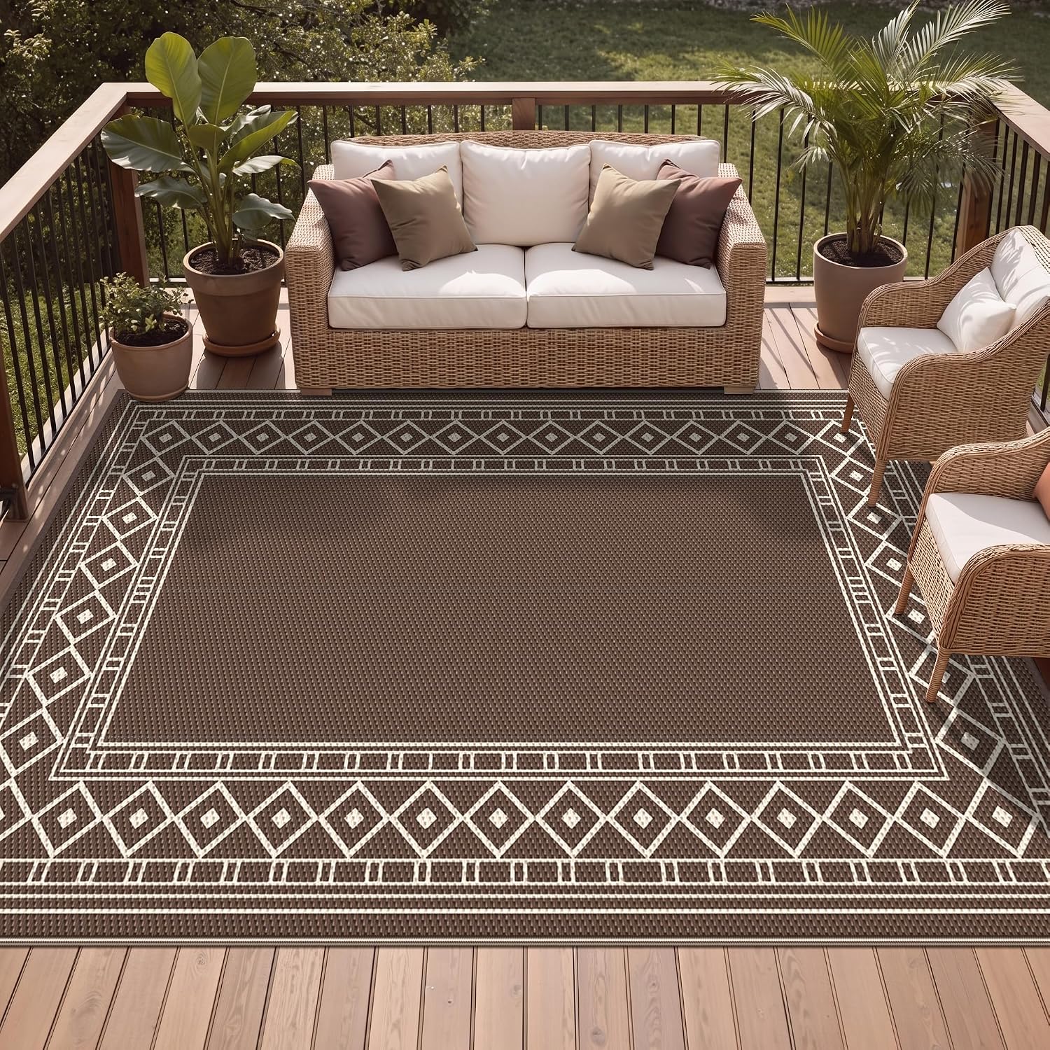 Detalle 2 de GENIMO Plastic Straw Rug 9' x 12', Reversible Waterproof Outdoor Rug