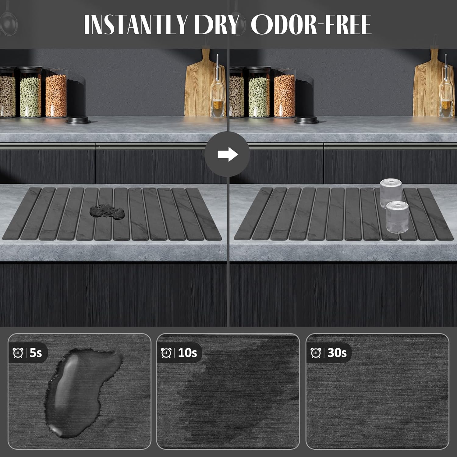 Detalle de LONSTA gdgfd Diatomite Dish Drying Mat, 71 × 41 cm, Foldable Marble Look
