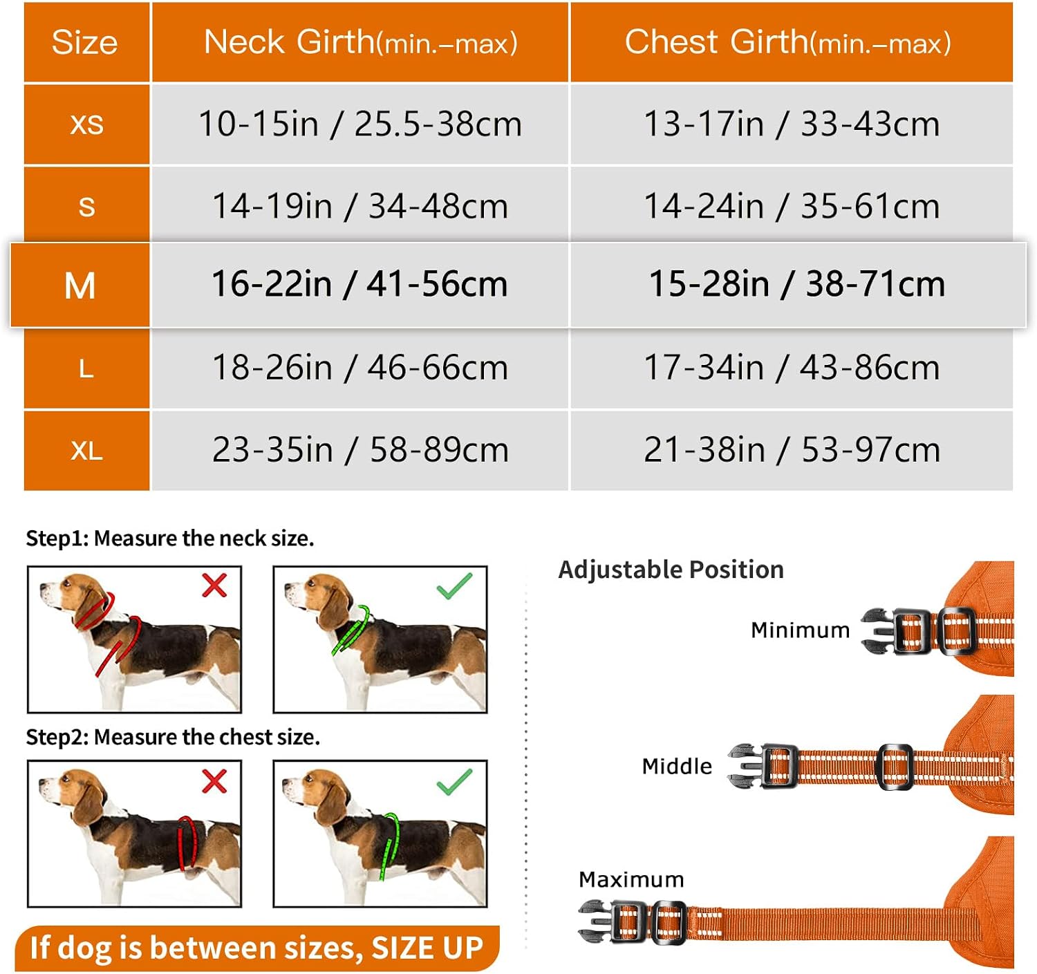 Thumbnail 6 de HEELE Dog Harness for Medium Dogs No Pull Vest Harness with Soft Padded Handle, Reflective, Pumpkin Orange, Size M