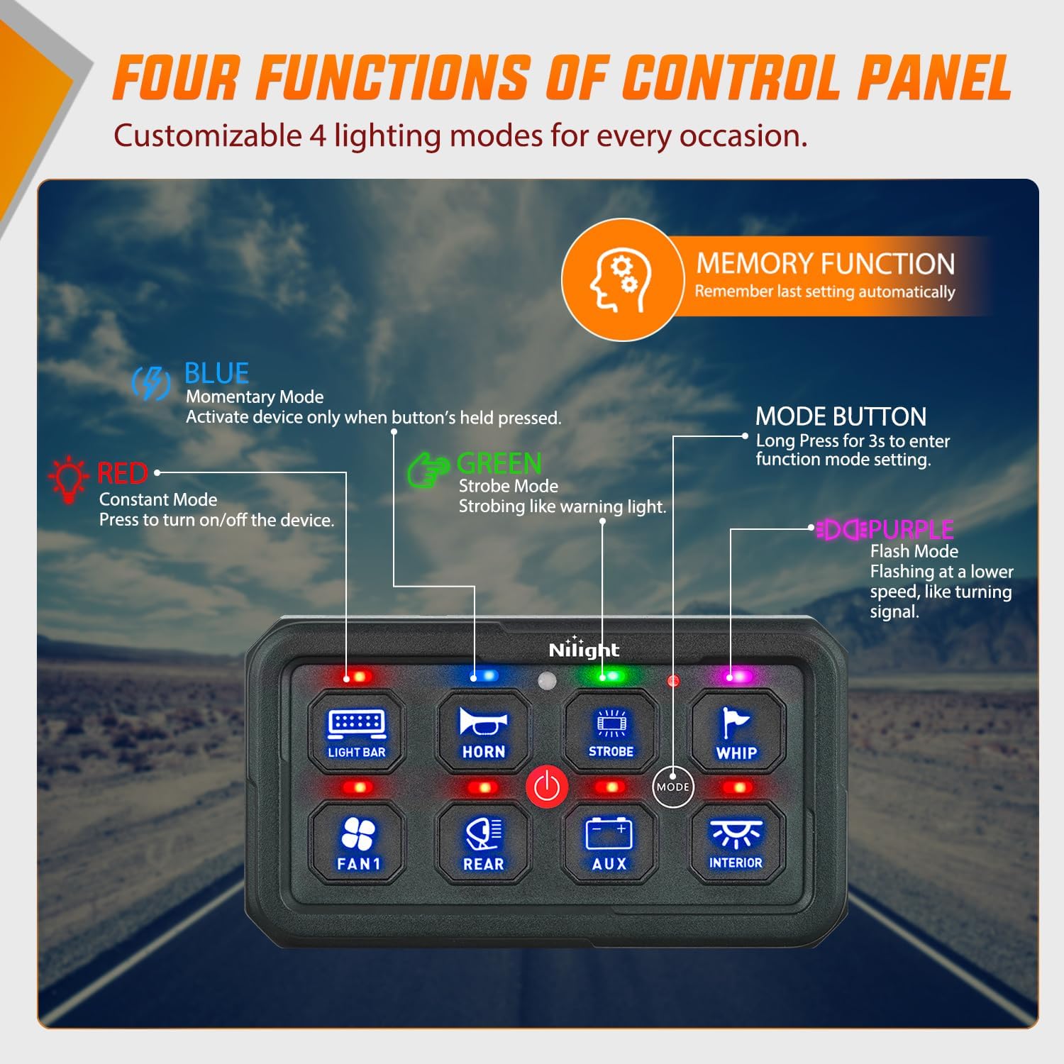Detalle 2 de Nilight 8 Gang Switch Panel 12V for Trucks