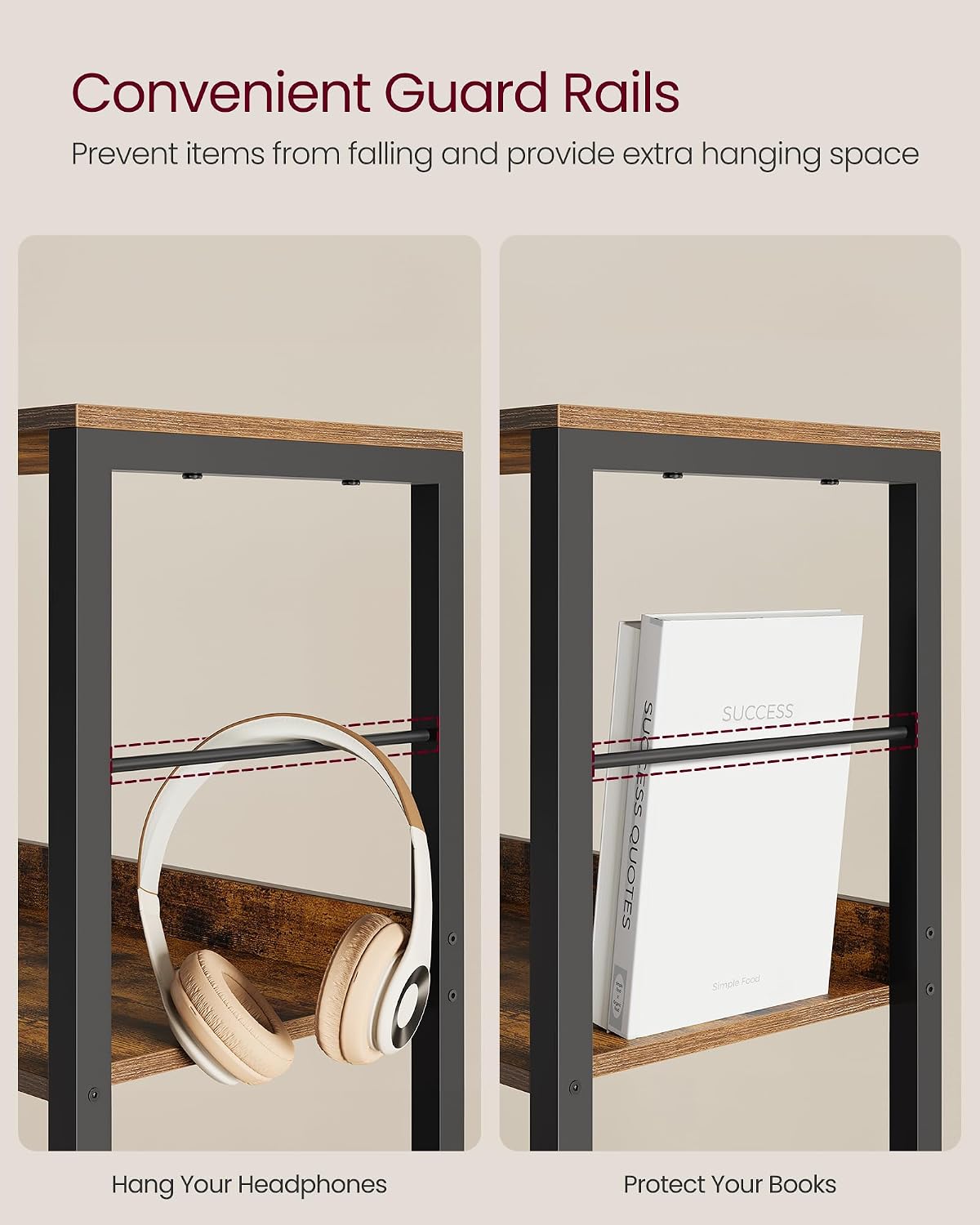 Detalle de VASAGLE BARNET LLS117B01 5-Tier Bookcase with Back Panels, 60 x 30 x 144 cm