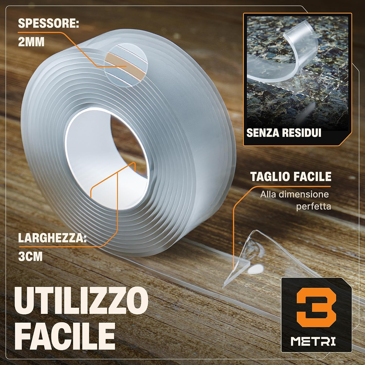 Detalle de BAURIX Nastro Biadesivo 3 Metri extra forte