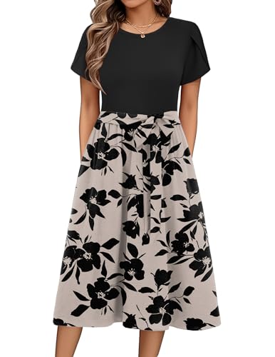 Detalle de Zeagoo Damen Kleid Kurzarm Sommerkleid Floral mit Gürtel – luftiges Casual-Kleid mit praktischem Twist