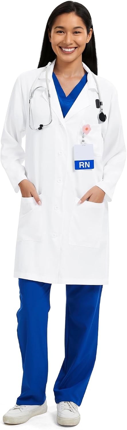 Detalle 2 de Floralhue Women's Lab Coat, White Polyester, 3 Pockets, Relaxed Fit
