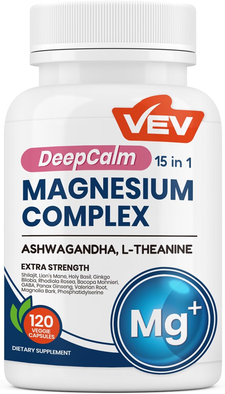 Detalle de VEV DeepCalm VEV-3CHH-TT 15-in-1 Magnesium Capsules, Vegan, 120 Count