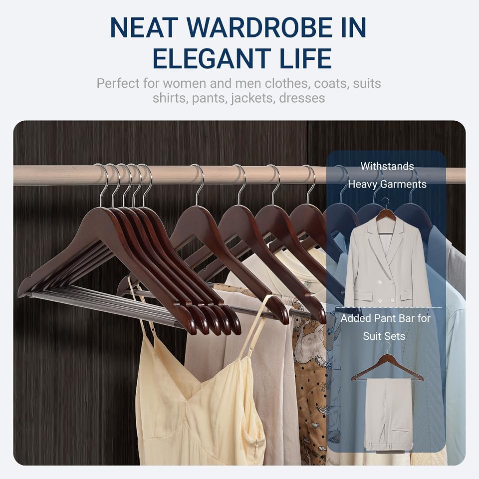 Thumbnail 6 de Amber Home Retro Wooden Coat Hangers, 30-Pack with Non-Slip Pant Bar