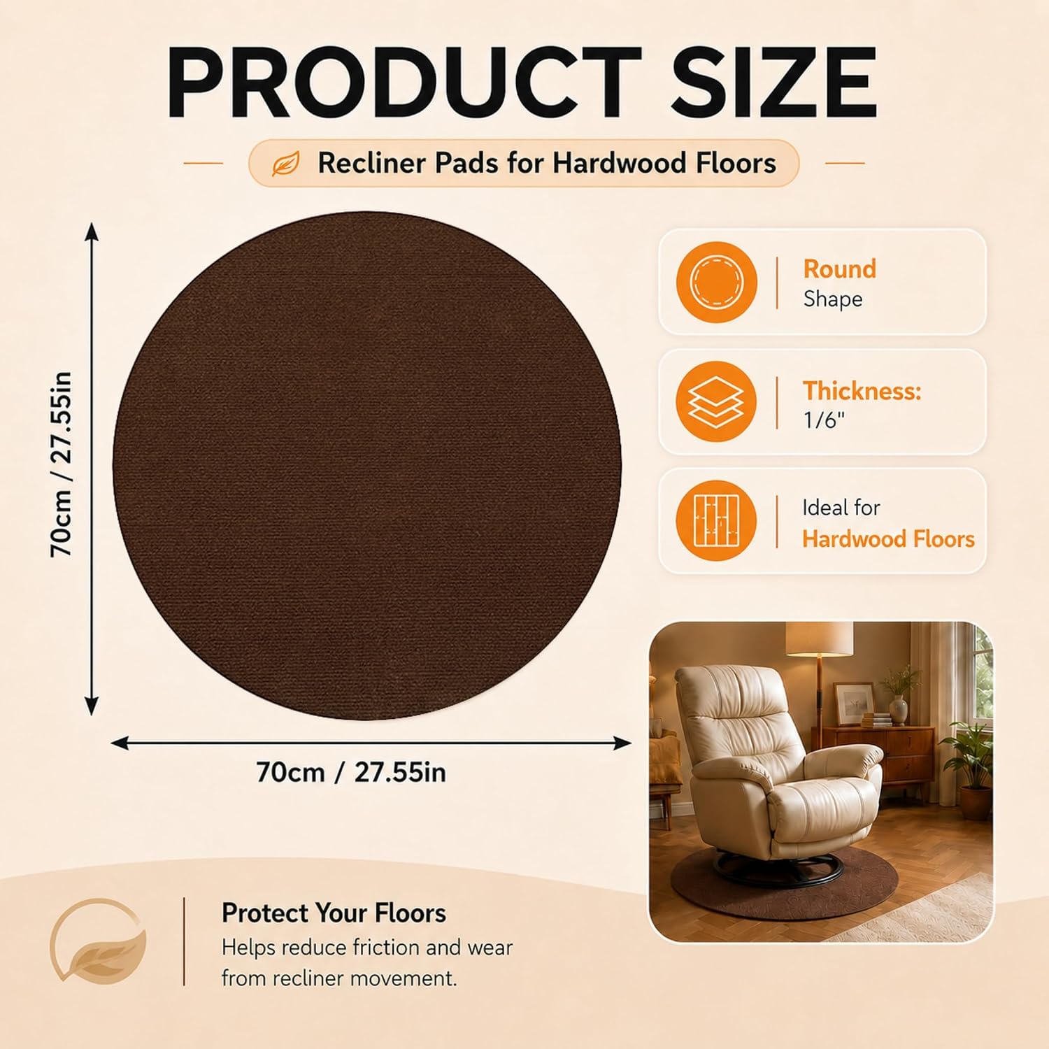 Detalle 2 de Round Recliner Floor Protector Pad, 27.5" x 27.5