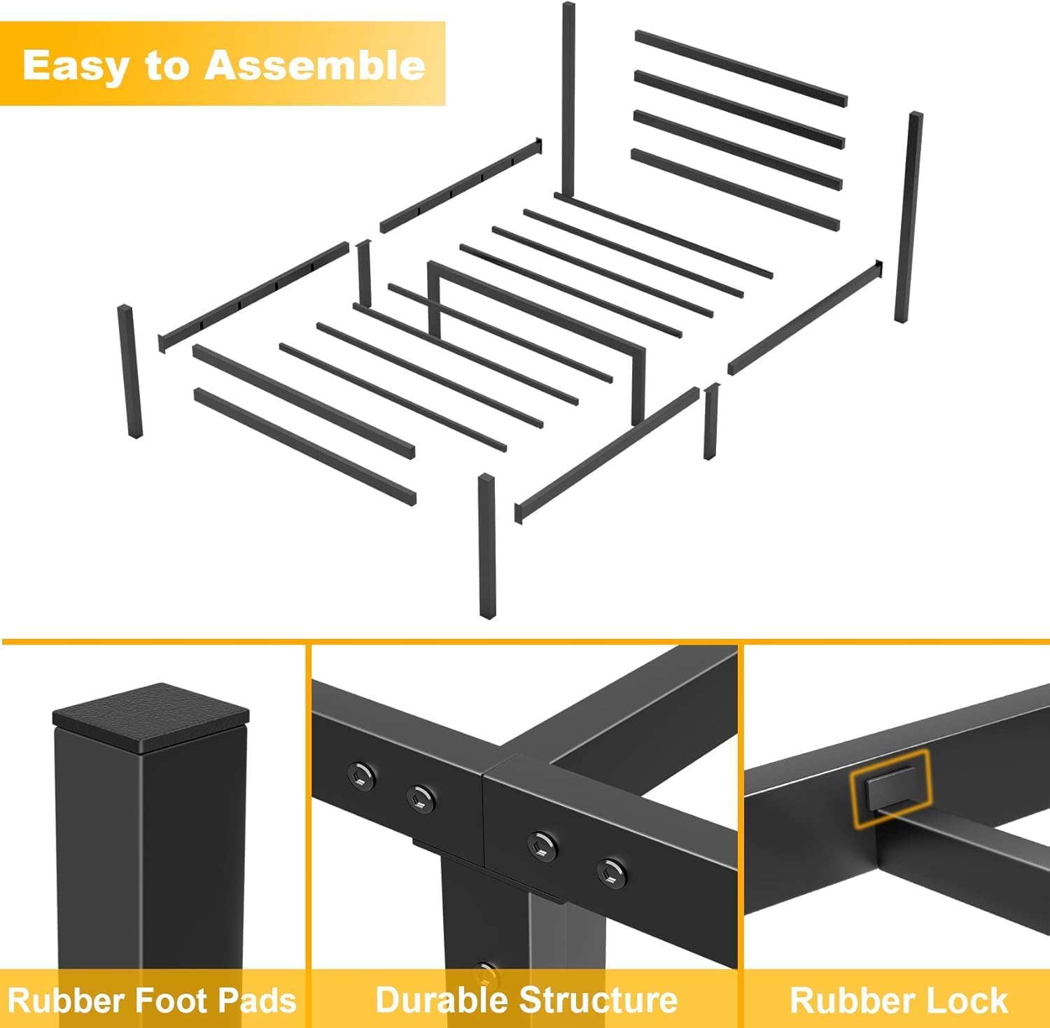 Detalle 2 de Yornoli 3ft Black Single Bed Frame with Headboard and Storage (Steel Slats, No Box Spring Needed)