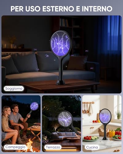 Thumbnail 6 de VIWAVE Scacciamosche elettrico extra forte da 4000 V 2-in-1 con luce UV, batteria 1800 mAh e supporto – nero