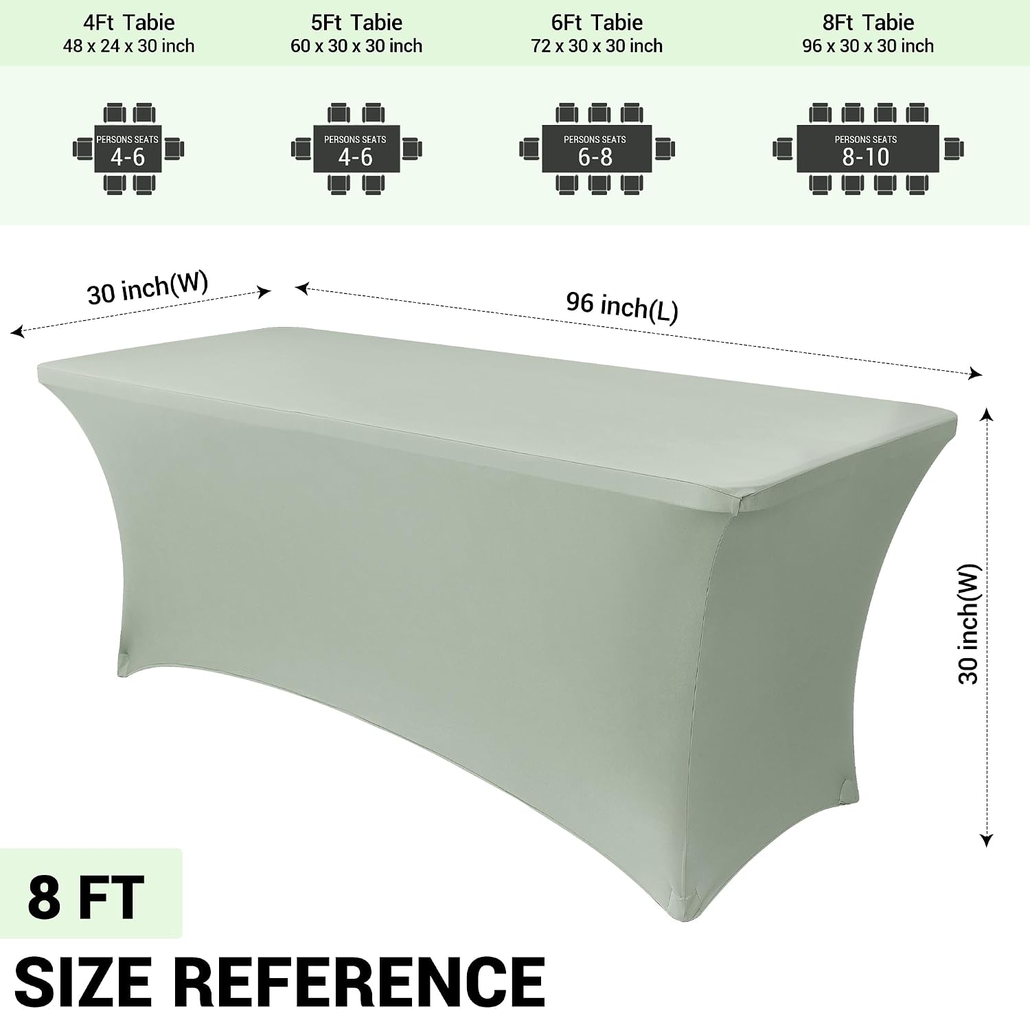 Detalle 2 de Obstal 2PC Sage Green Tablecloth 8ft Rectangle โ๐